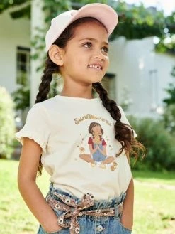 Tee-shirt égérie Fille Manches Courtes Volantées Ivoire - Vertbaudet