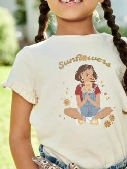 Tee-shirt égérie Fille Manches Courtes Volantées Ivoire - Vertbaudet -cyrillus boutique tee shirt egerie fille manches courtes volantees 3