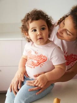 Tee-shirt Fille Family Team Collection Capsule Vertbaudet Et Studio Jonesie En Coton Bio Rose - Vertbaudet