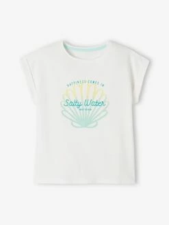 Tee-shirt Motif Coquillage Irisé Fille. Blanc - Vertbaudet
