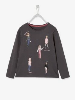 Tee-shirt Motif "girly" à Sequins Fille Rose Foncé - Vertbaudet