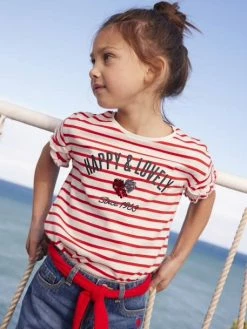 Tee-shirt Rayé Avec Coeur En Sequins Fille écru Rayé - Vertbaudet