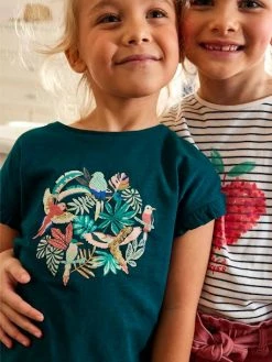 Tee-shirt Volanté Motif à Sequins Fille Vert - Vertbaudet